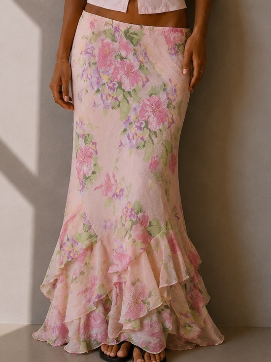 Tradition Dresses & Skirts - Vintage “Tradition” Floral Pink Beaded Maxi Skirt